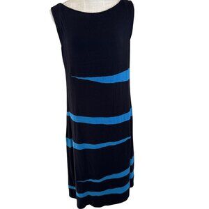 Chelsea & Theodore Black/Blue Striped Sleeveless Dress With Polyester Lining XL